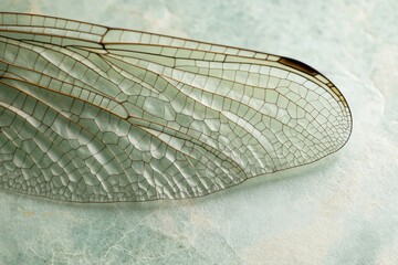 Delicate dragonfly wing showcasing intricate vein network, a masterpiece of nature's design.