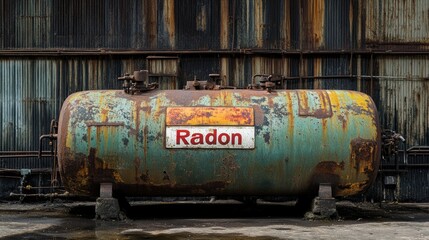 Fototapeta premium Rusty Radon Tank Against Weathered Metal Wall
