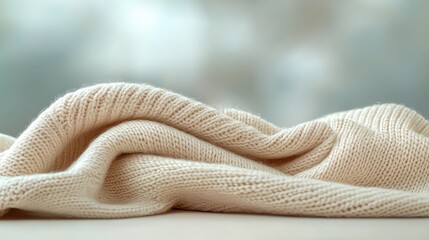 Fototapeta premium Cream Knitwear Texture: Cozy, Warm, and Soft Fabric for Autumn and Winter