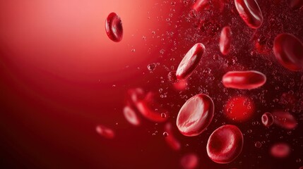 Floating Red Blood Cells in a Red Gradient Background with Bubbles