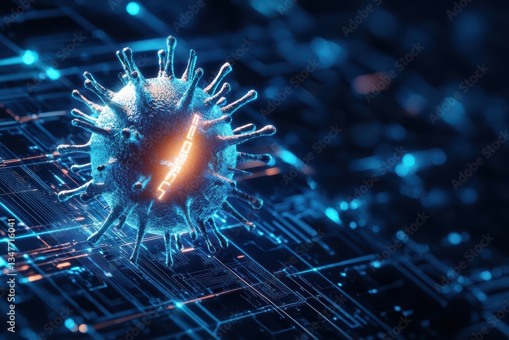 Poster futuristic robotic virus concept representing artificial intelligence in technology visualization