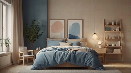 Cozy Bedroom with Modern Design and Calming Blue Accents