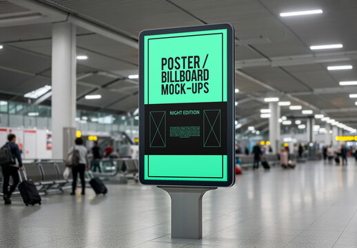 Billboard Mockup in Airport Terminal 