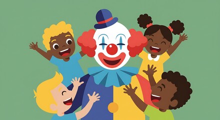 Naklejka premium clown with kids flat design 