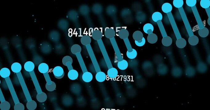 Processing scientific data, DNA strand intertwining with binary coding in animation