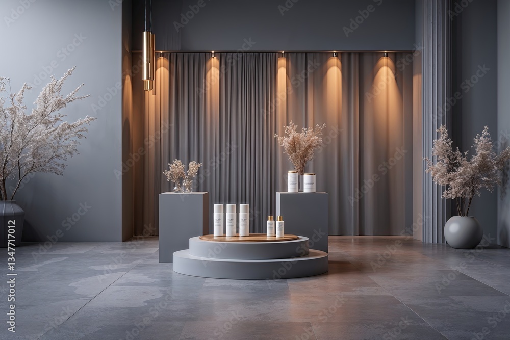 Poster expansive warm grey setting with premium gradient background for product showcase