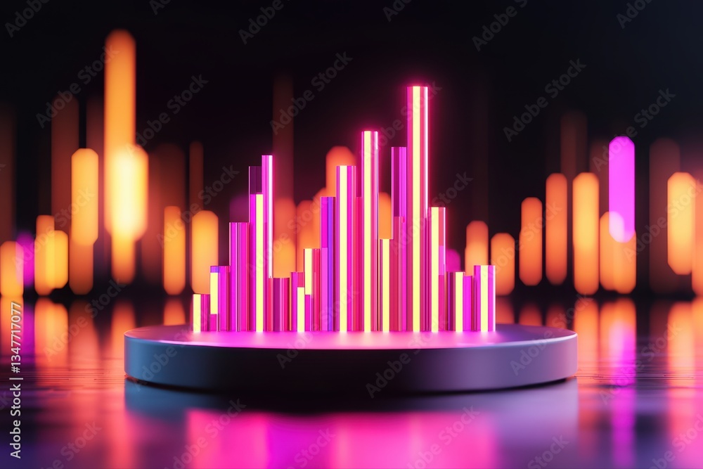 Poster dynamic digital market concept with colorful bars representing stock trends and analytics