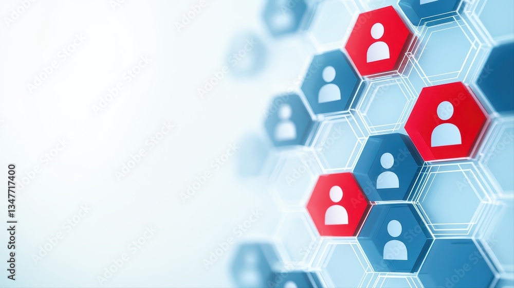 Poster business management concept with hexagonal patterns and user icons for professional use