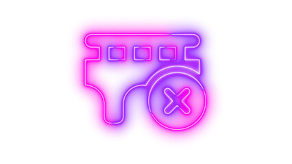 Neon bridge-circle-xmark symbol icon pink purple color glowing with transparent background