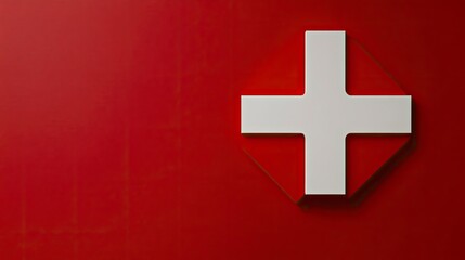 Obraz premium White Cross Symbol on Red Background Modern Minimalist Style Graphic