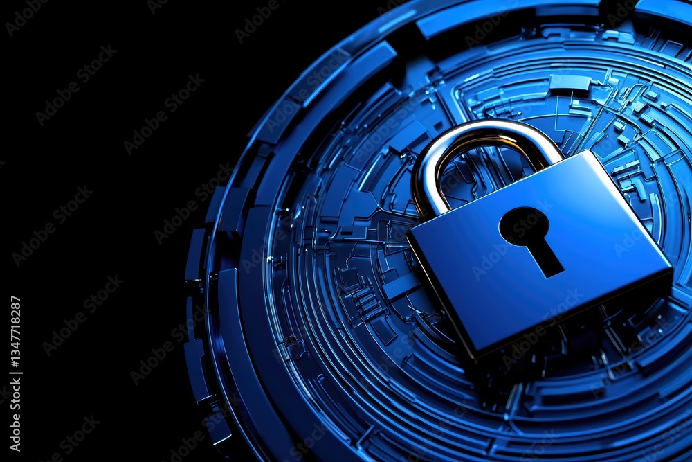 Aufkleber high-tech digital cybersecurity concept with padlock and circuit patterns in blue light