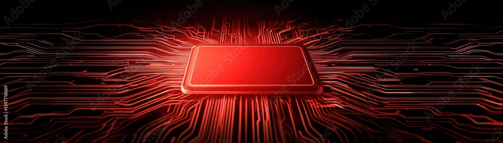 Poster digital concept of computer infection with close-up view of circuitry and data transmission