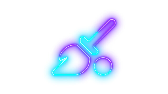 Neon broom ball ket symbol iconcyan purple color glowing with transparent background