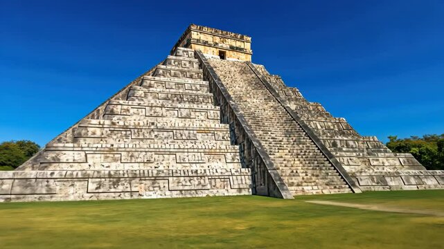Ancient Pyramid Structure of Chichen Itza Majestic Mayan Historical Wonder Amidst Lush Greenery