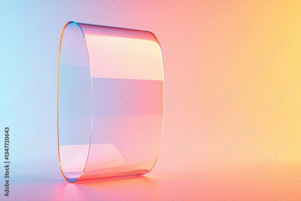 Poster transparent glass object on colorful background with frosted finish and soft lighting effects