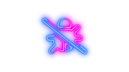 Neon bug slash symbol icon blue pink color glowing with transparent background