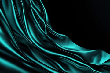 Elegant Teal Satin Fabric Draped in Soft Curves Against a Black Background for Design Concepts