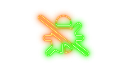 Neon bug slash symbol icon brown green color glowing with transparent background