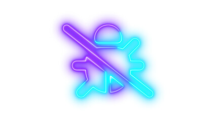 Neon bug slash symbol icon cyan purple color glowing with transparent background