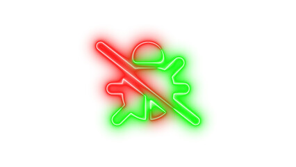Neon bug slash symbol icon green red color glowing with transparent background