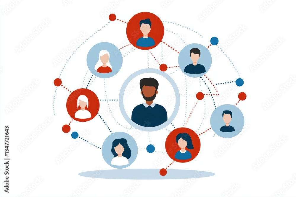 Poster conceptual illustration of human resource management with connected users in a networked environment
