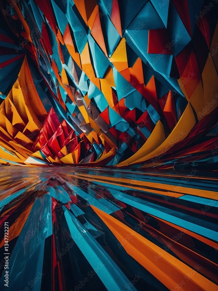 Aufkleber energetic geometric visuals in bold colors and dynamic patterns.