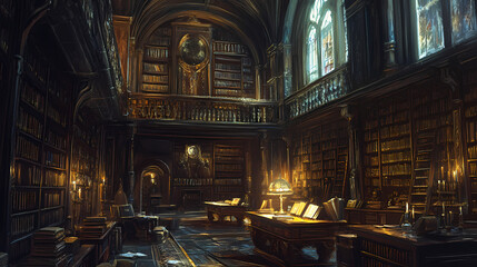 Obraz premium wizards mystical library