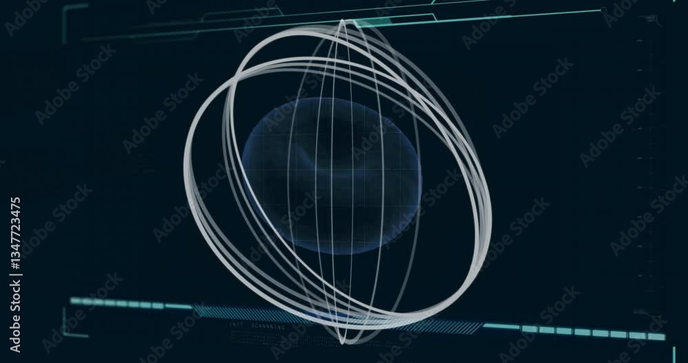 Poster animation of wireframe sphere rotating over digital interface with blue accents