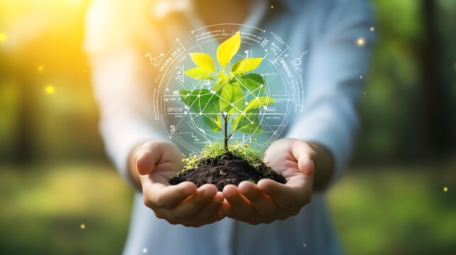 Business executive presents a sustainable roadmap for environmental growth and corporate responsibility in an outdoor setting