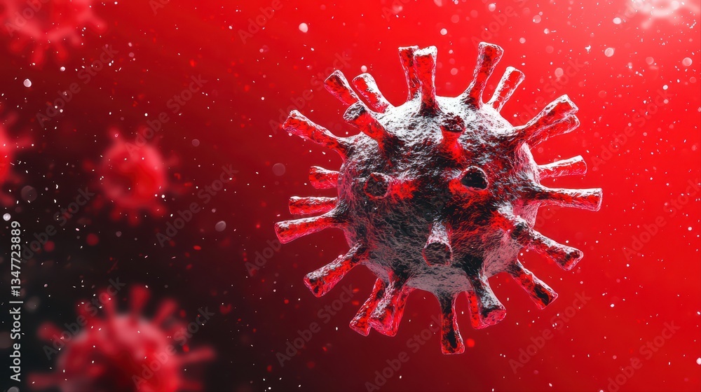 Aufkleber close-up of highly detailed microbial structure with red background in scientific visualization