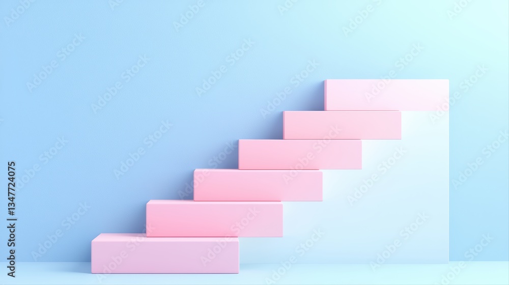 Aufkleber minimalist smooth gradient staircase design with soft pink blocks on a light blue background