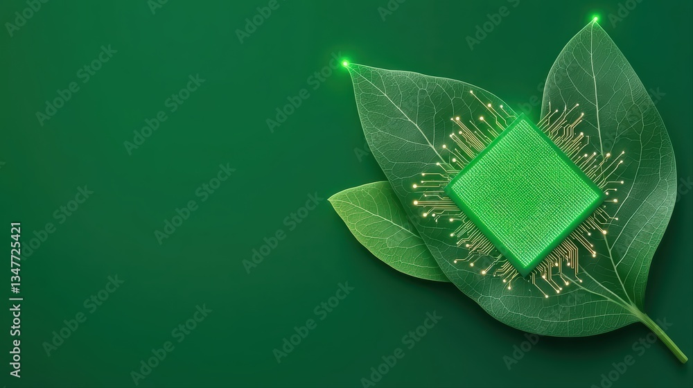 Aufkleber futuristic leaf with circuit board design representing nature and technology integration concept