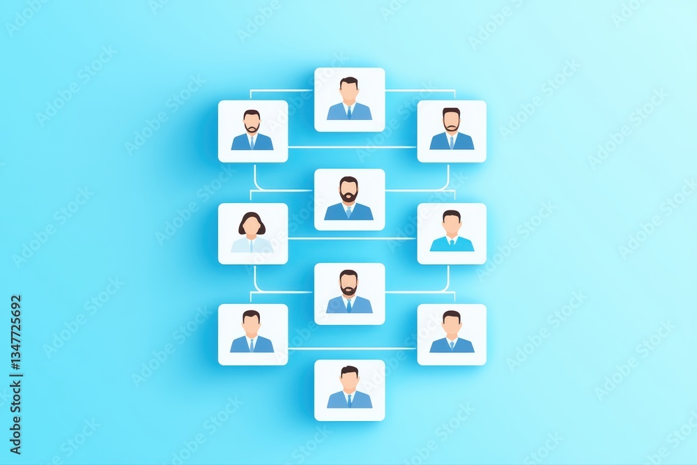 Poster organizational structure diagram illustrating hierarchical relationships in a professional setting