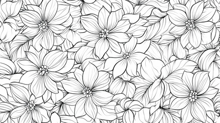 Monochrome floral pattern; intricate line art flowers; seamless design; perfect for textile print, wallpaper, or packaging