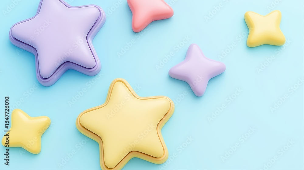 Poster colorful starshaped objects on light blue background for conceptual performance evaluation