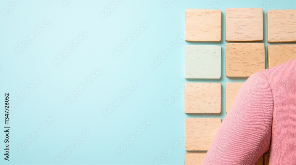 Poster structured concept of performance evaluation with wooden blocks on a soft blue background