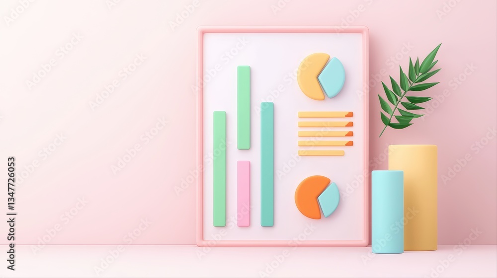 Poster creative performance evaluation concept with colorful charts and geometric shapes in soft pastels
