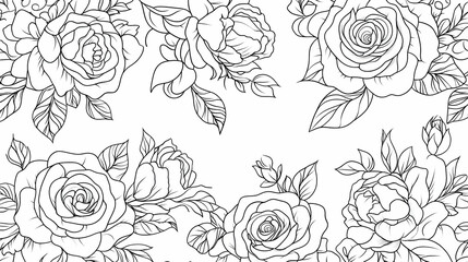 Monochrome rose bouquet illustration, floral design, white background, perfect for textile prints