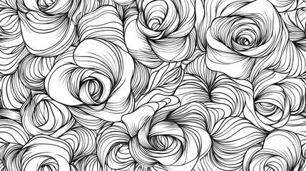 Monochrome rose pattern, floral design, line art, background texture, design element