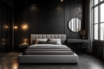 A modern and luxurious bedroom showcasing stylish furniture and decor