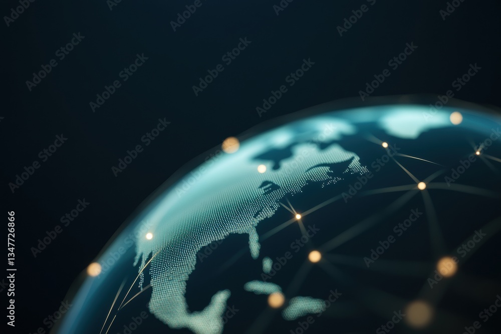Poster exploring global connectivity through digital networks earth overview infographic style dark environ
