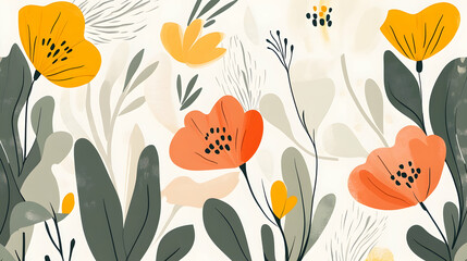 Obraz premium Orange and yellow flower illustration, white background, floral pattern, website design
