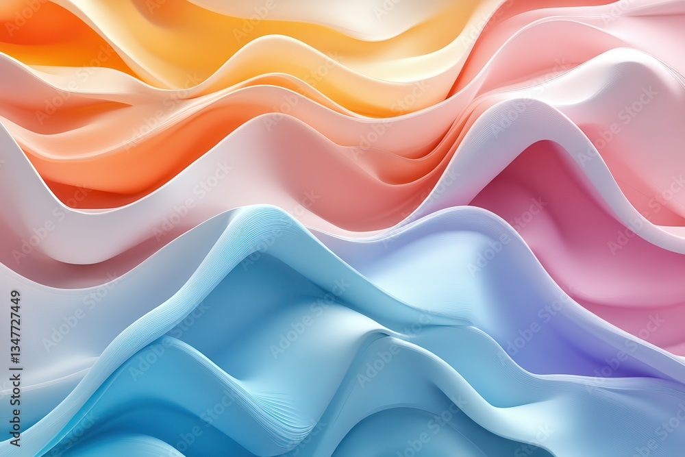 Poster pastel colored waves, orange, pink and blue, flow seamlessly. perfect as a backdrop or for adding sm
