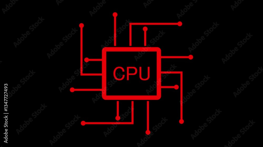 Poster cpu circuit icon animation on background