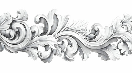 Ornate white plaster scrollwork design element, isolated on white background, ideal for interior design and architectural projects