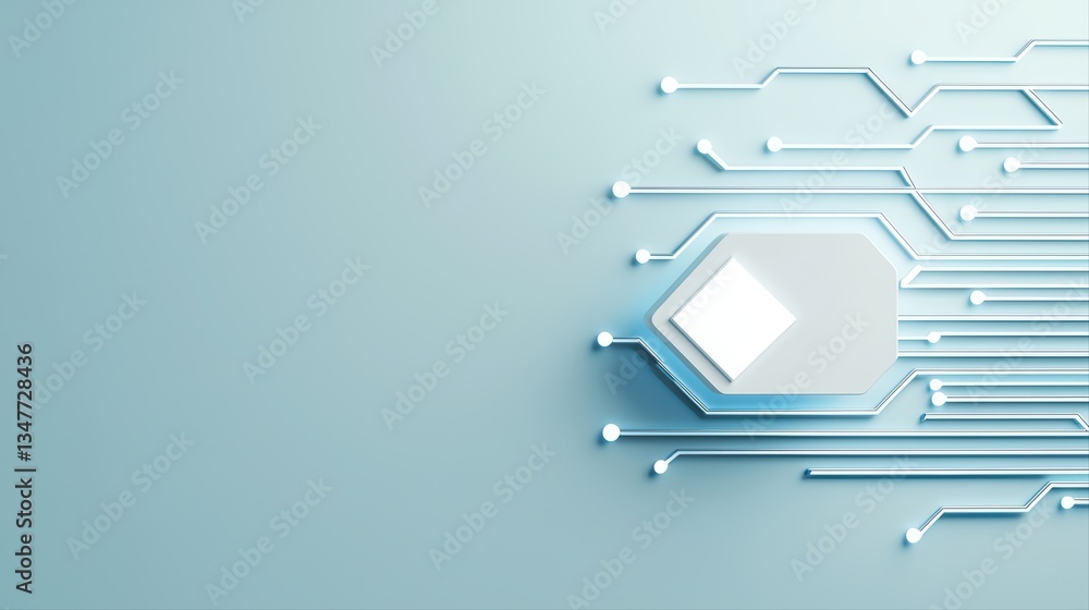 Poster minimalist futuristic technology concept with circuit lines and geometric shape on soft background