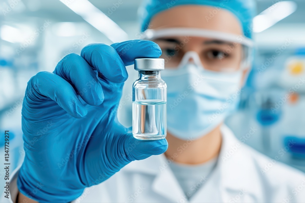 Aufkleber close up image of a scientist holding a vaccine vial in a laboratory setting