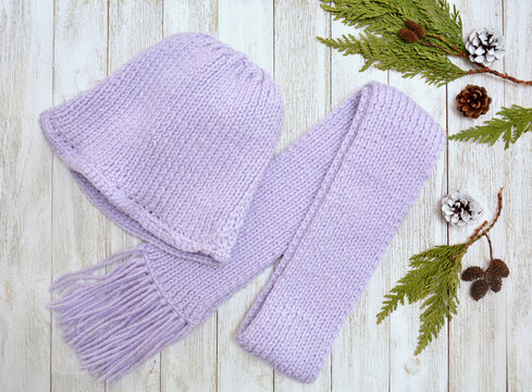 Hand knitted hat and scarf