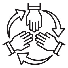Cooperation icon. Teamwork icon. Hand icon symbol for work together, solidarity, unity, humanity and togetherness.