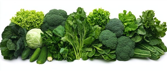 Fresh and ripe vegetables of various kinds are presented on a white isolate